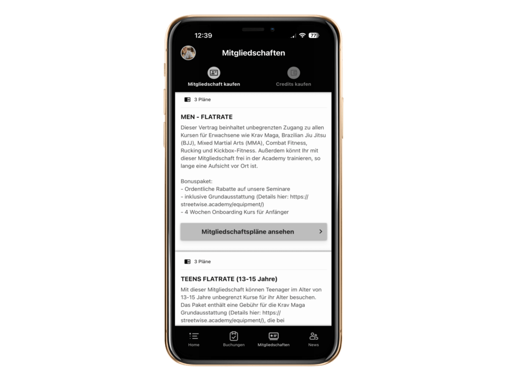 Screenshot: Vertragstyp in der Studio App w&auml;hlen